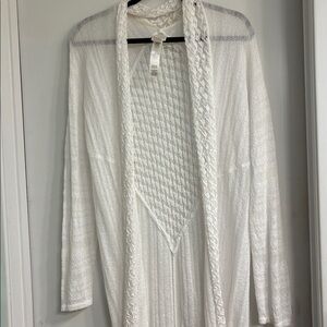 Chico's White Open-Knit Cardigan Duster